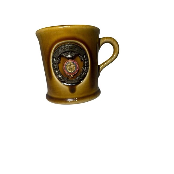 Vintage University of Kansas brown drip glaze cup/mug With Insignia - Picture 1 of 9